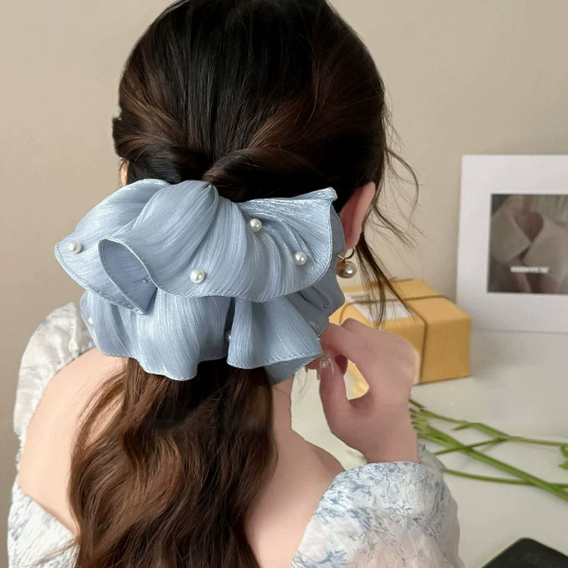Travel Accessories High End - Headband Jaring Mutiara dengan Lipatan, Gaya