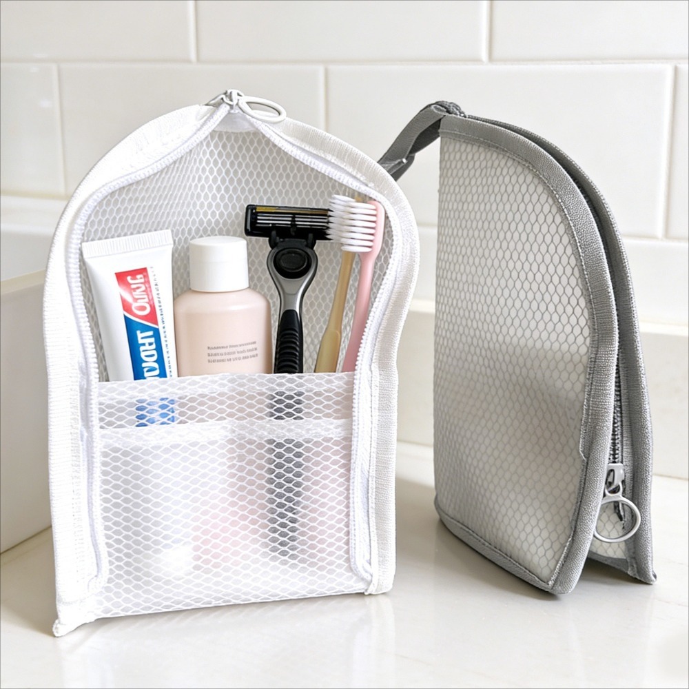 Travel Accessories Holder - Tas Perlengkapan Mandi Berbahan Mesh, Bernapas,